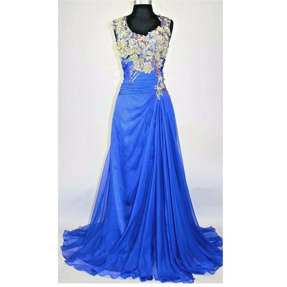 Women's Formal Embroidery Rhinestones beaded Long Evening Gown prom dress - Picture 2 of 4